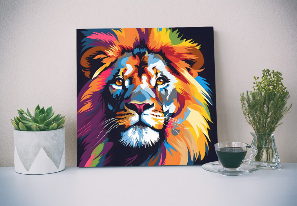 Visario Tableau Sur Toile Lion Coloré – 80x60 Cm, Prêt à Accrocher, Décoration Murale Moderne Et Élégante