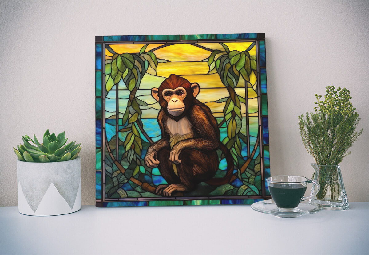 Tableau Sérénité du Singe Vitraillé 2