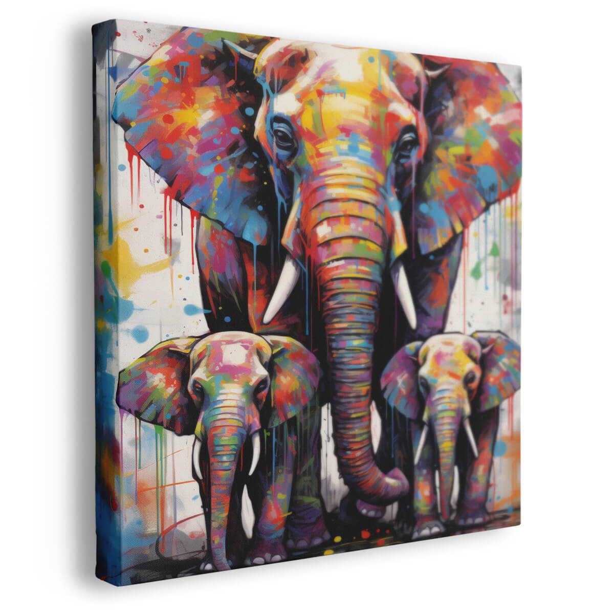 Tableau Trio d’Éléphants Colorés 3