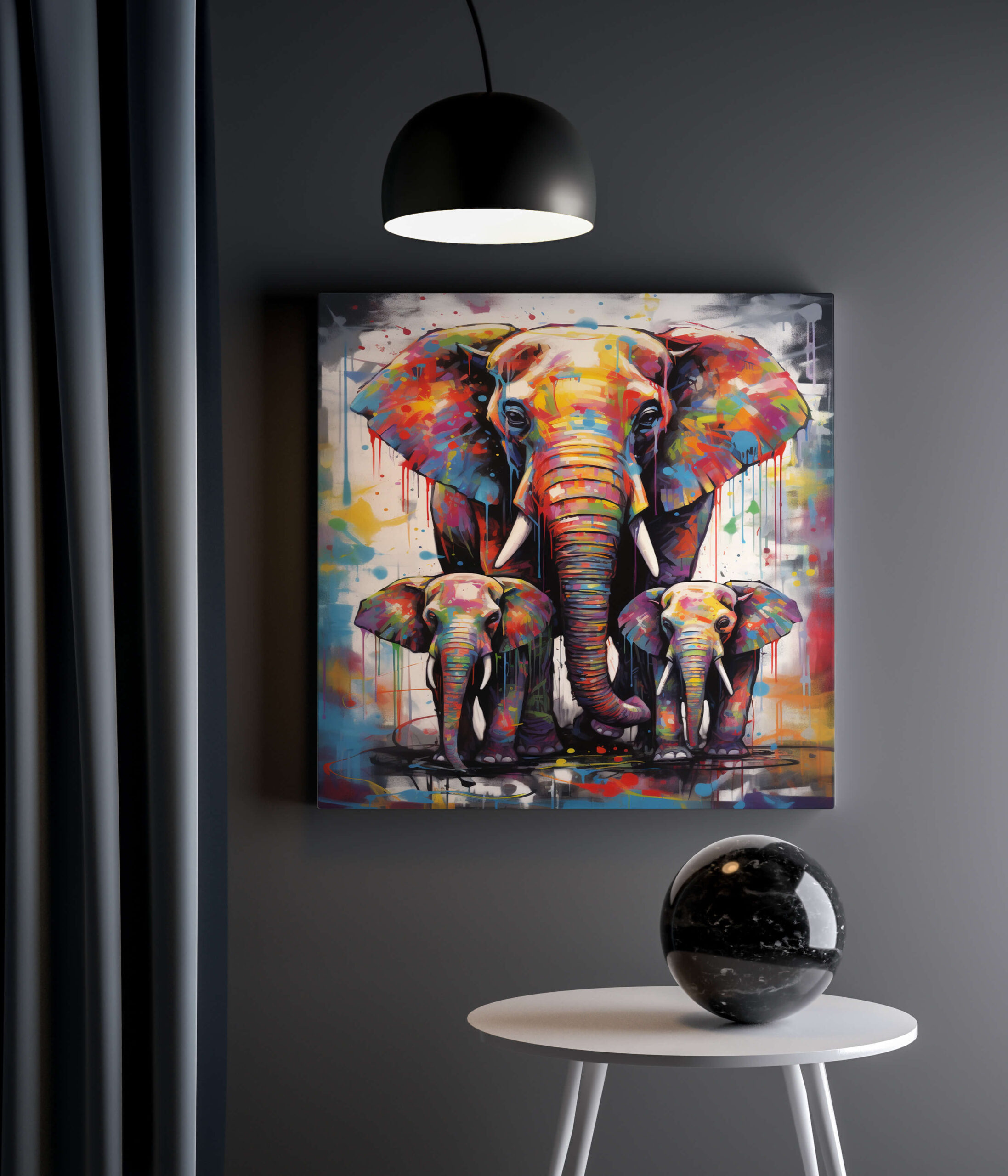 Tableau Trio d’Éléphants Colorés 2