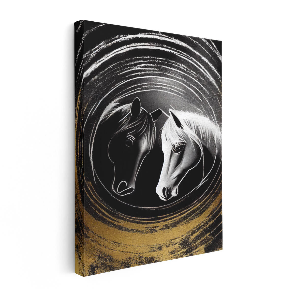 Tableau Ying Yang Chevaux Monochromes