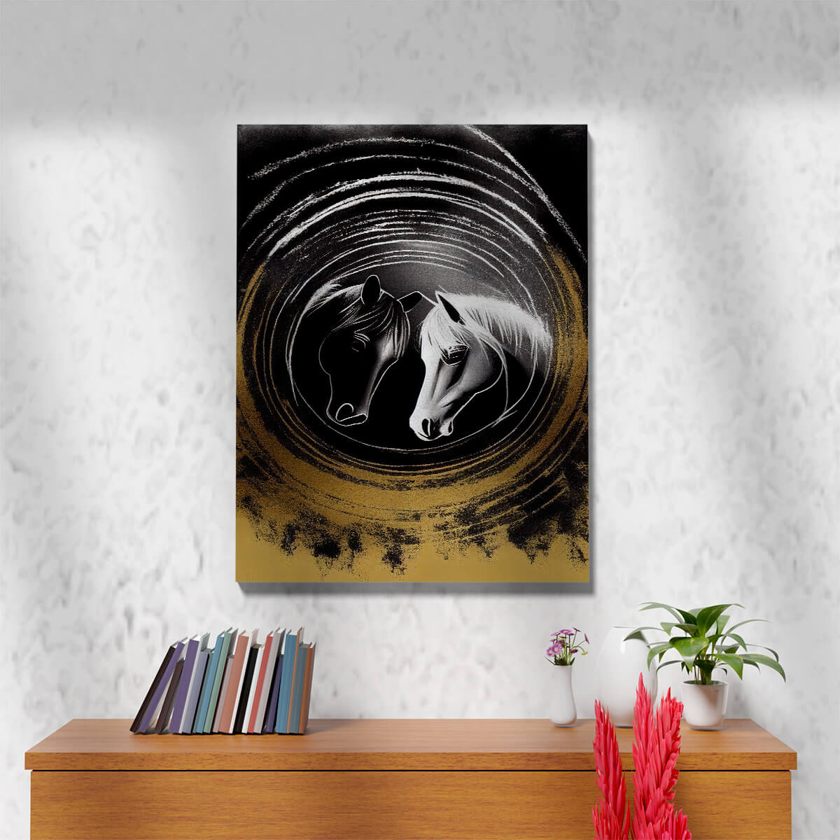 Tableau Ying Yang Chevaux Monochromes 2