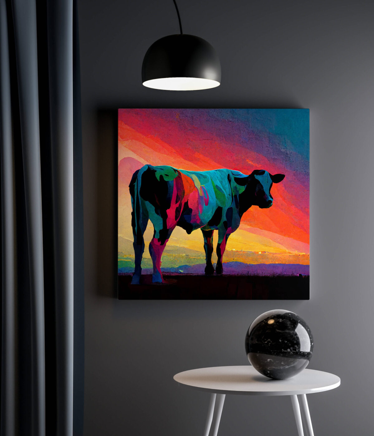 Tableau Crépuscule Coloré Vache 4