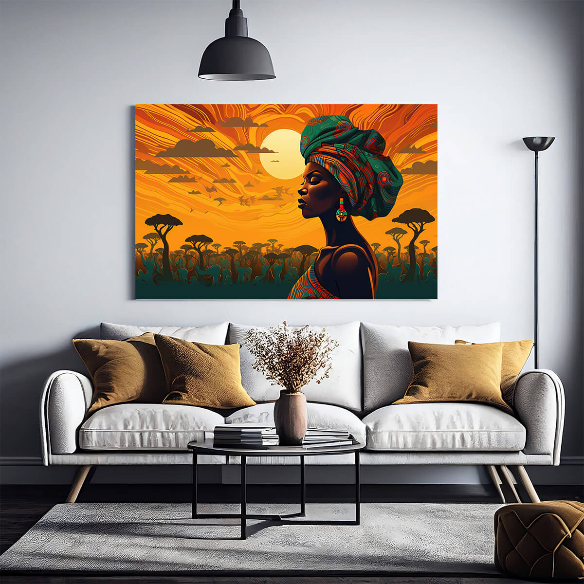 Tableau Peinture Crepuscule Africain 2